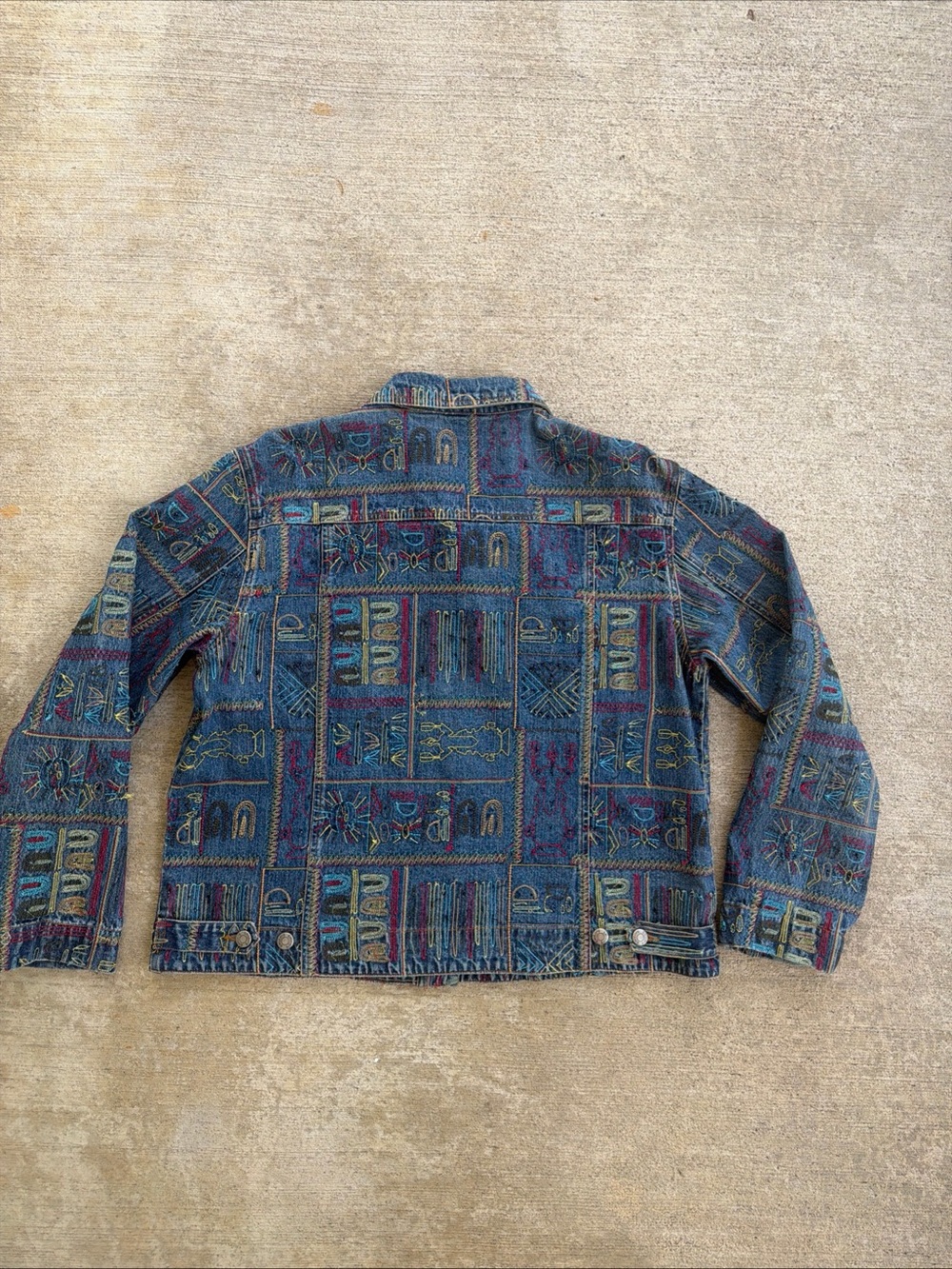 Chico's Multicolor Embroidered Tribal Blue Denim Jacket Size 3/ XL? - Picture 7 of 16